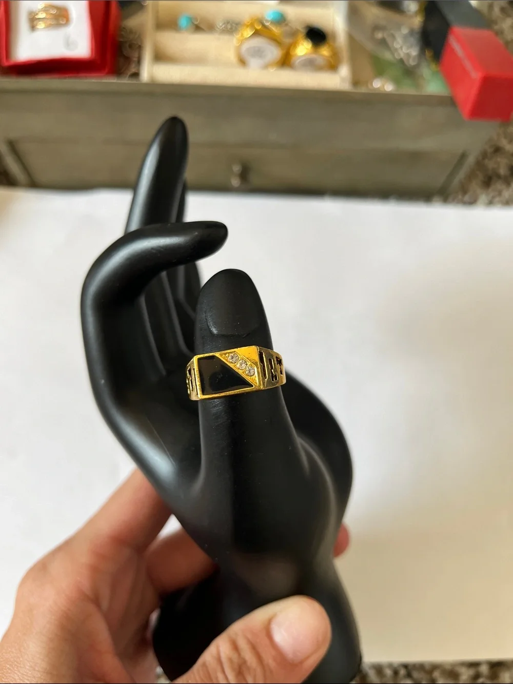 18k gold plated black onyx mens ring size 8